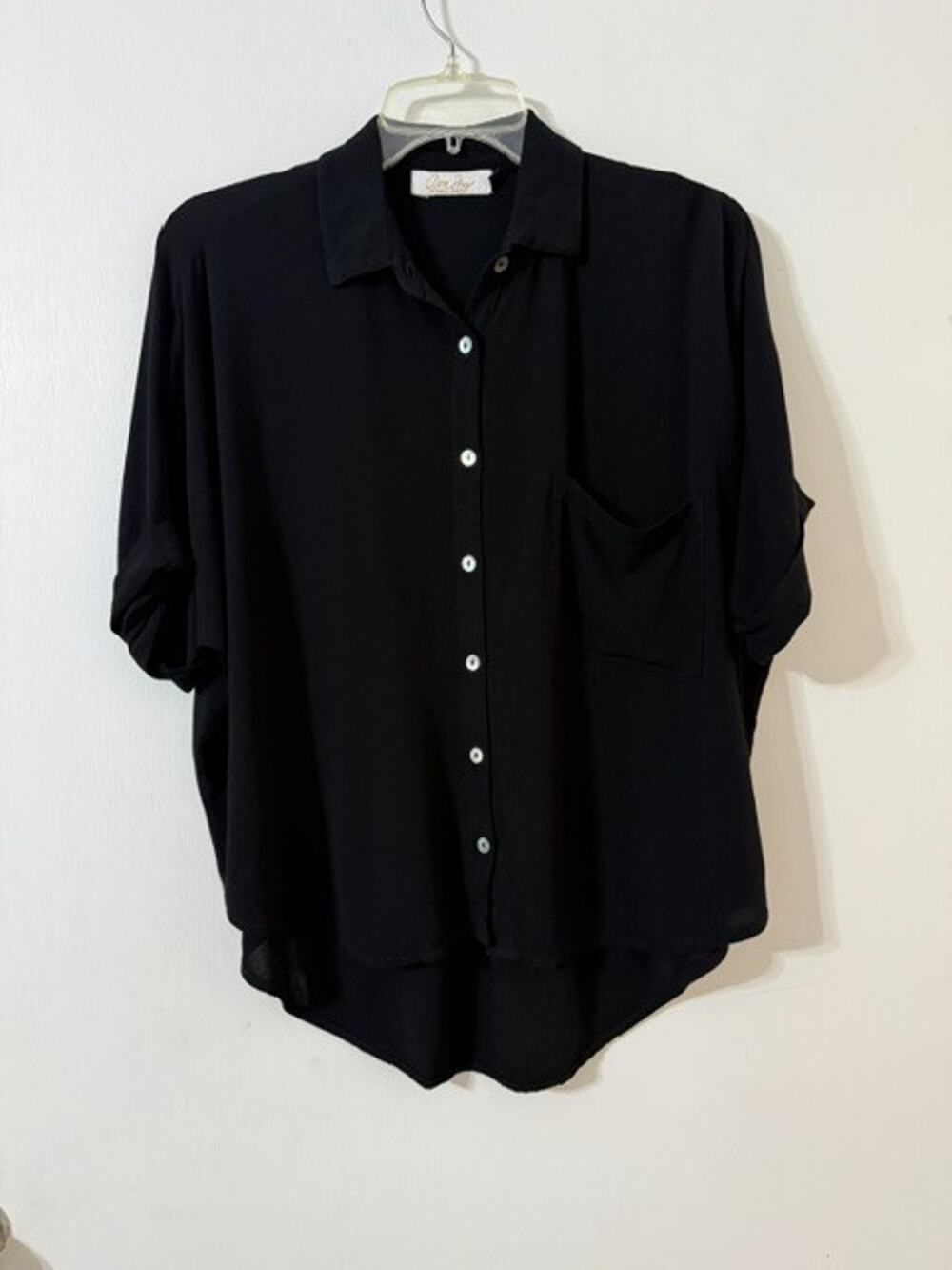 Ava Sky Women's Short Cuff Sleeve Button Up Blouse - Size S
